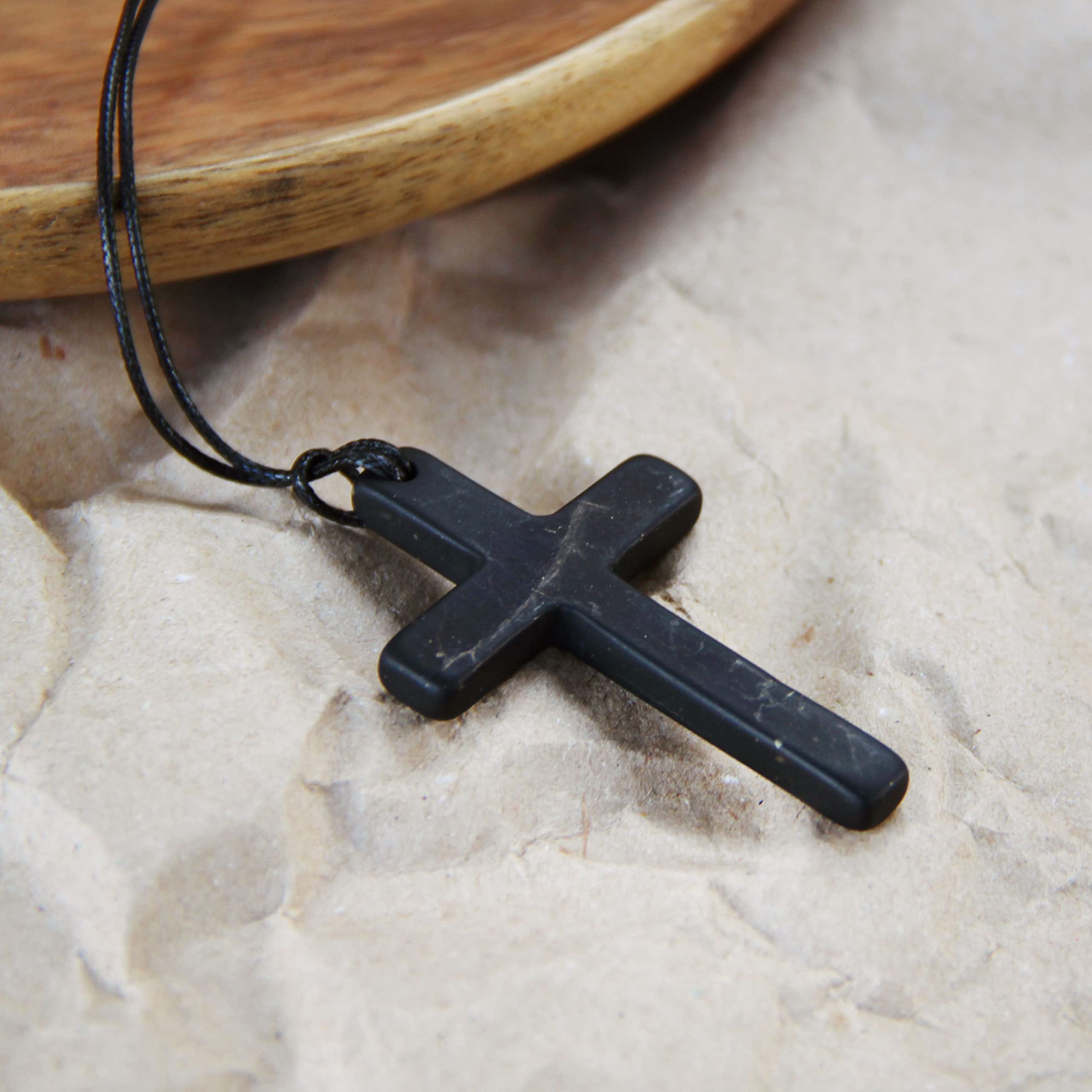 Karelian Heritage Shungite Stone Cross Pendant for Men Unpolished | Genuine Shungite Cross Pendant Black Jewelry for Men and Women | Defender Shield Shungite Cross Pendant Necklace PE163