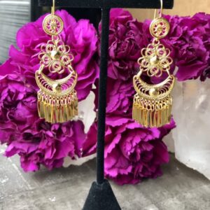 Folklorico Dance Mexican Gold Filigree Earrings, Small Flower Dangle, Day of the Dead, Mexican Earrings