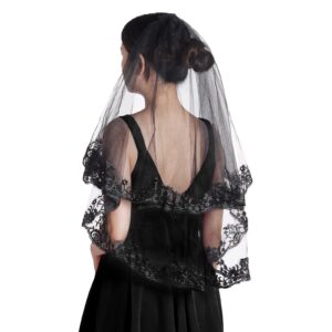 jiebor Black Lace Veil Bridal Wedding Veils Halloween Veil for Women Brides Wedding Bridal Shower