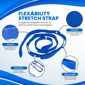 RangeMaster Flex-Ability Static Stretch Strap | | Perfect for Yoga, Pilates, and Physical Therapy | Flexibility and Range of Motion Tool | Blue