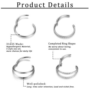 Dochais Surgical Steel Nose Rings and Earrings - 8mm and 10mm Hoops and Hinged Clicker Rings for Septum, Conch, Lip and Cartilage Piercings