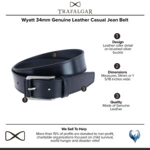 Trafalgar Men's Wyatt 35mm Genuine Leather Casual Jean Belt, 34, Black