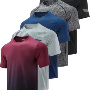 5 Pack Men’s Active Quick Dry Crew Neck T Shirts | Athletic Running Gym Workout Short Sleeve Tee Tops Bulk (Set 3, X-Large)