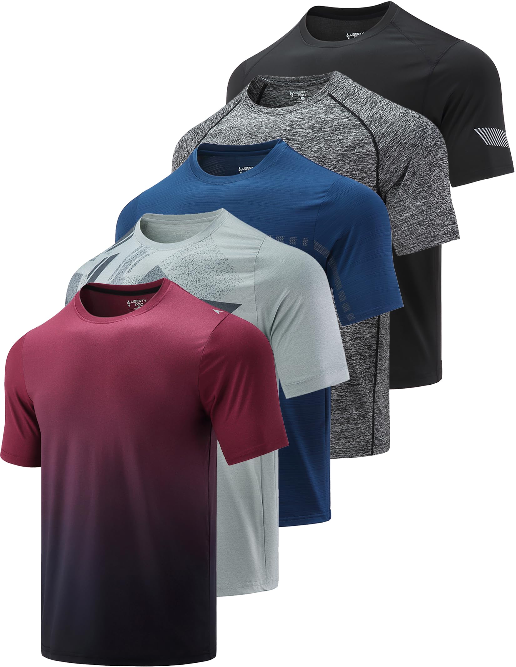 5 Pack Men’s Active Quick Dry Crew Neck T Shirts | Athletic Running Gym Workout Short Sleeve Tee Tops Bulk (Set 3, X-Large)