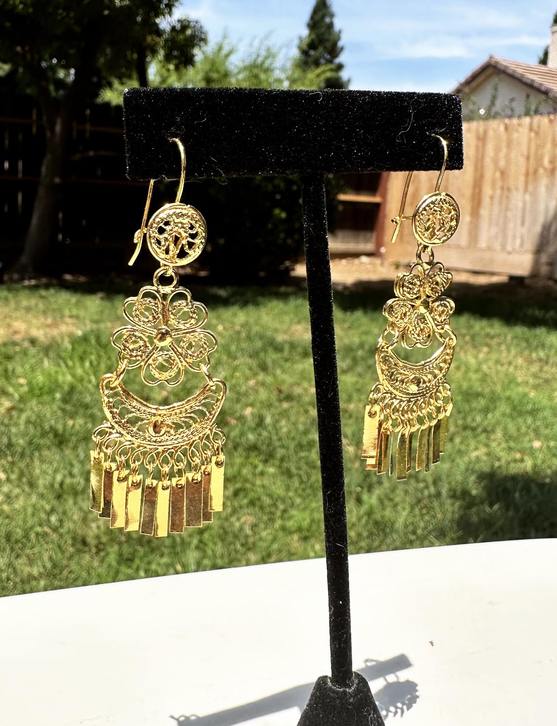 Folklorico Dance Mexican Gold Filigree Earrings, Small Flower Dangle, Day of the Dead, Mexican Earrings