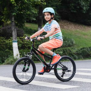 AVASTA 20'' Big Kids Mountain Bike for Age 6 7 8 9 10 11 12 Years Old Boys Girls Teen with Suspension Fork Front & Rear Dual Hand Brakes 6 Speeds Drivetrain, Black