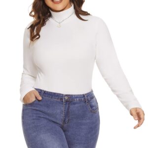 COOTRY Womens Plus Size Fleece Lined Turtleneck Mock Neck Tops Long Sleeve Thermal Shirts Base Layer White 3XL