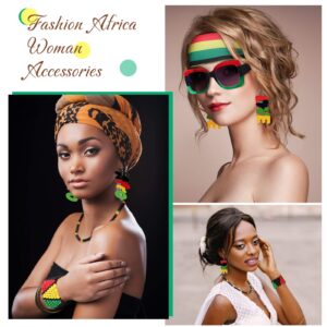 7 Pieces Jamaica Women's Jewelry Set Rasta Headband Oversized Square Sunglasses 2 Wood Dangle Earrings Jamaica Necklace Jamaica Bracelet Rasta Beaded Bracelet for Black Women