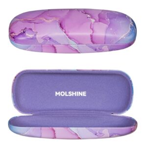 molshine Hard Shell PU Leather Glasses Case,Travel Portable Eyeglass Case for Men Women Girl Travel Study Work (Purple)