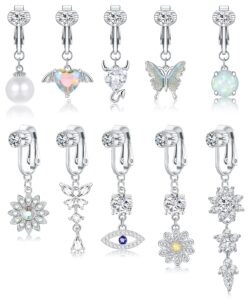 lylymimi fake belly ring piercing clip on belly button rings for women with cute snake butterfly opal elements non piercing jewelry silver