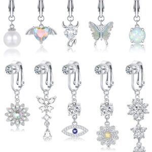 LYLYMIMI Fake Belly Ring Piercing Clip On Belly Button Rings for Women with Cute Snake Butterfly Opal Elements Non Piercing Jewelry Silver