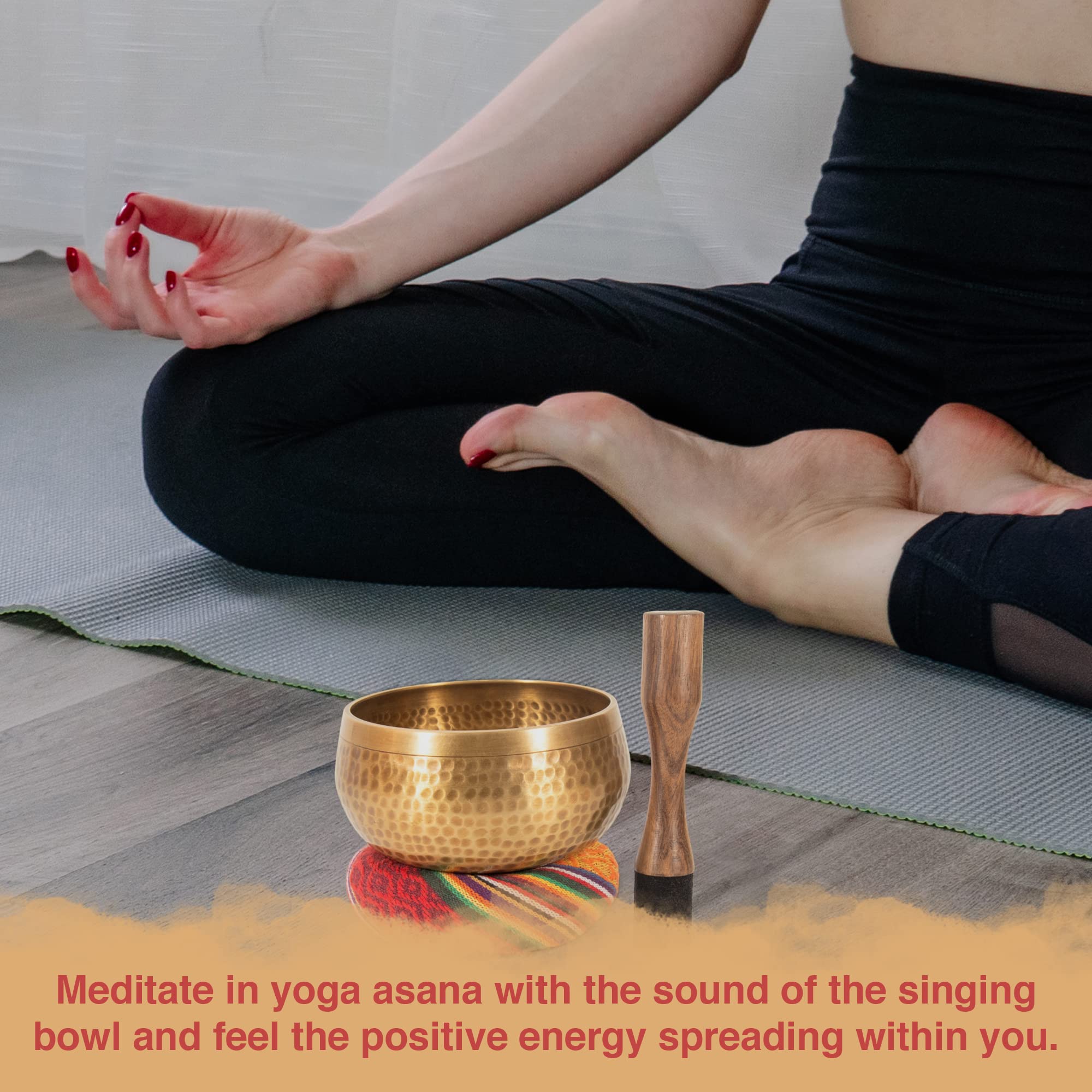 Karma Crafter Tibetan Singing Bowl Set - 4” inch Lingam Sound Bowl Meditation Set - Meditation Bowl with Cushion and Mallet - Cuencos Tibetanos for Sound Bath and Healing