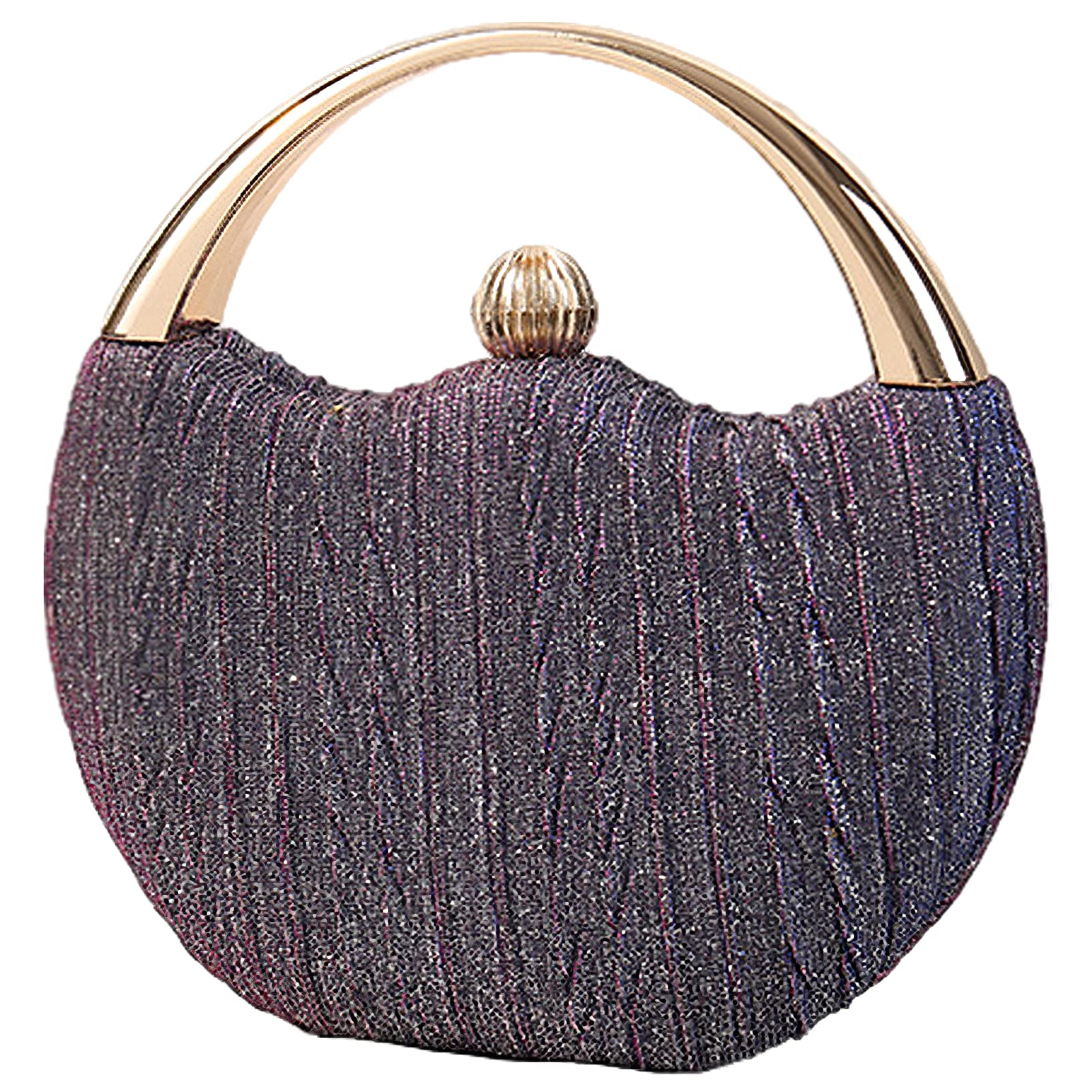 Anopo Evening Bag Clutch Purses Pleated Round Hard shell Crossbody Handbag with Lock Buckle Chain Strap for Women Wedding Party Formal Occasions Purple