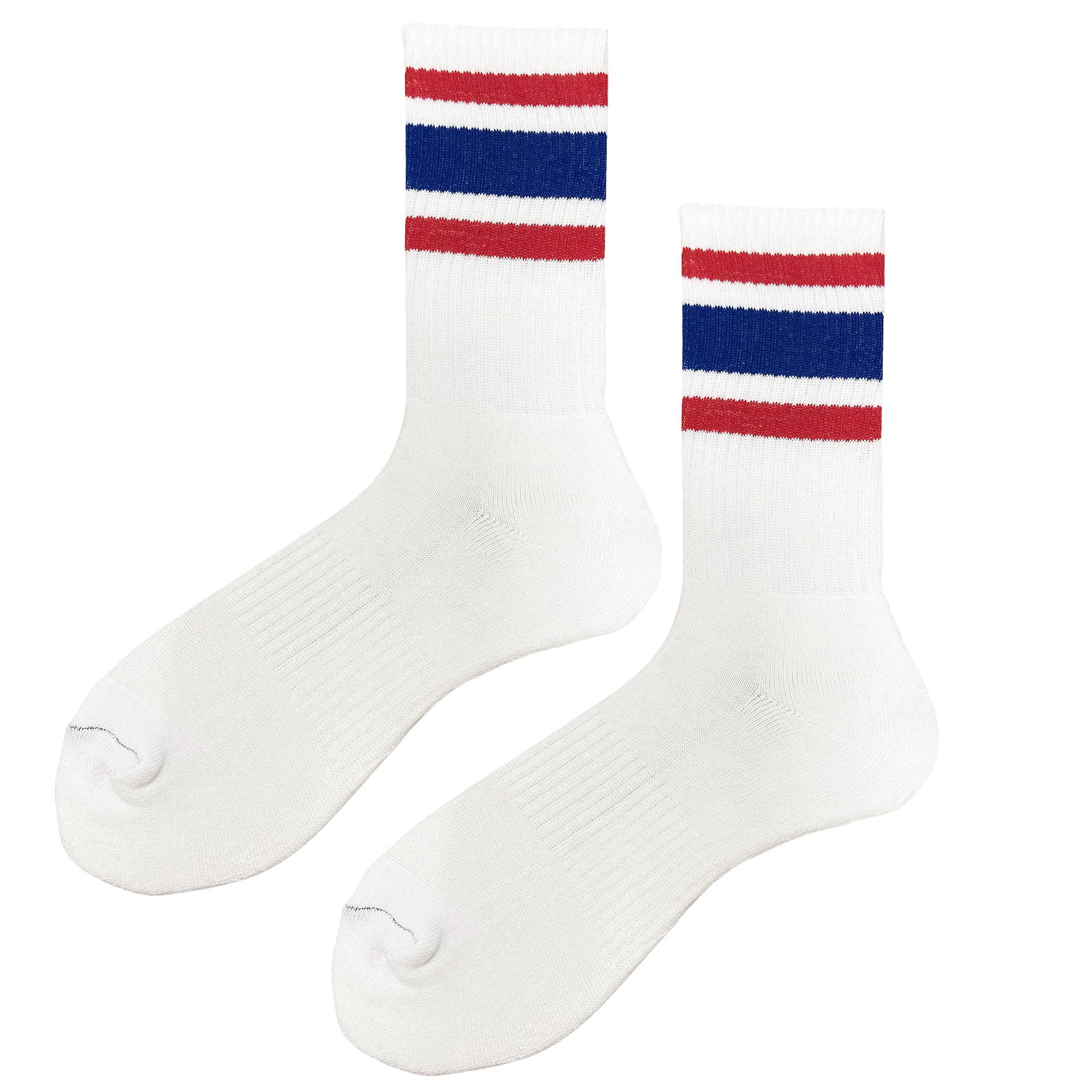 COUVER Unisex Crew White with Red and Blue Stripes,1 Pair, Size Medium