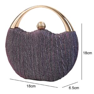 Anopo Evening Bag Clutch Purses Pleated Round Hard shell Crossbody Handbag with Lock Buckle Chain Strap for Women Wedding Party Formal Occasions Purple