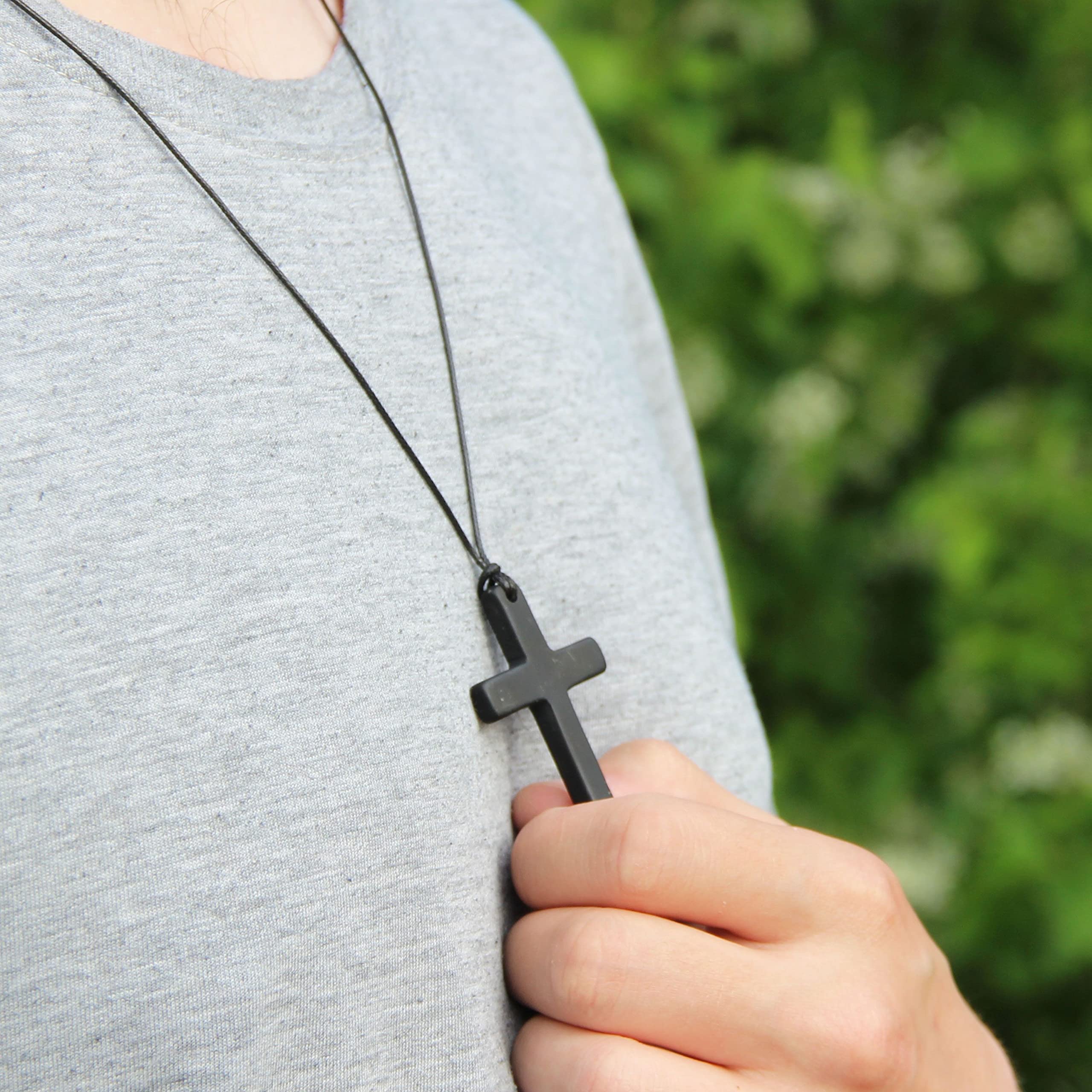 Karelian Heritage Shungite Stone Cross Pendant for Men Unpolished | Genuine Shungite Cross Pendant Black Jewelry for Men and Women | Defender Shield Shungite Cross Pendant Necklace PE163