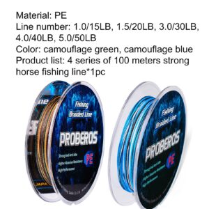 JENPECH 100m Braided Fishing Line, 4 Trands Tear Resistance PE Braided Fishing Tackle for Angling Camouflage Green 1.0