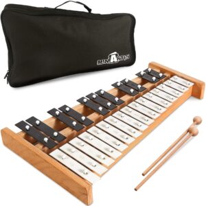 miniartis glockenspiel xylophone | full size glockenspiel xylophone 27 note metal keys for adults & kids | percussion instrument includes 2 wooden beaters and carry case