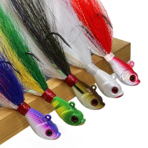 kmucutie 5 pcs deer tail hair bucktail Jigs saltwater or freshwater bait,for bass flounder fluke striper fishing lure (Mixed color C, 0.5 OZ)