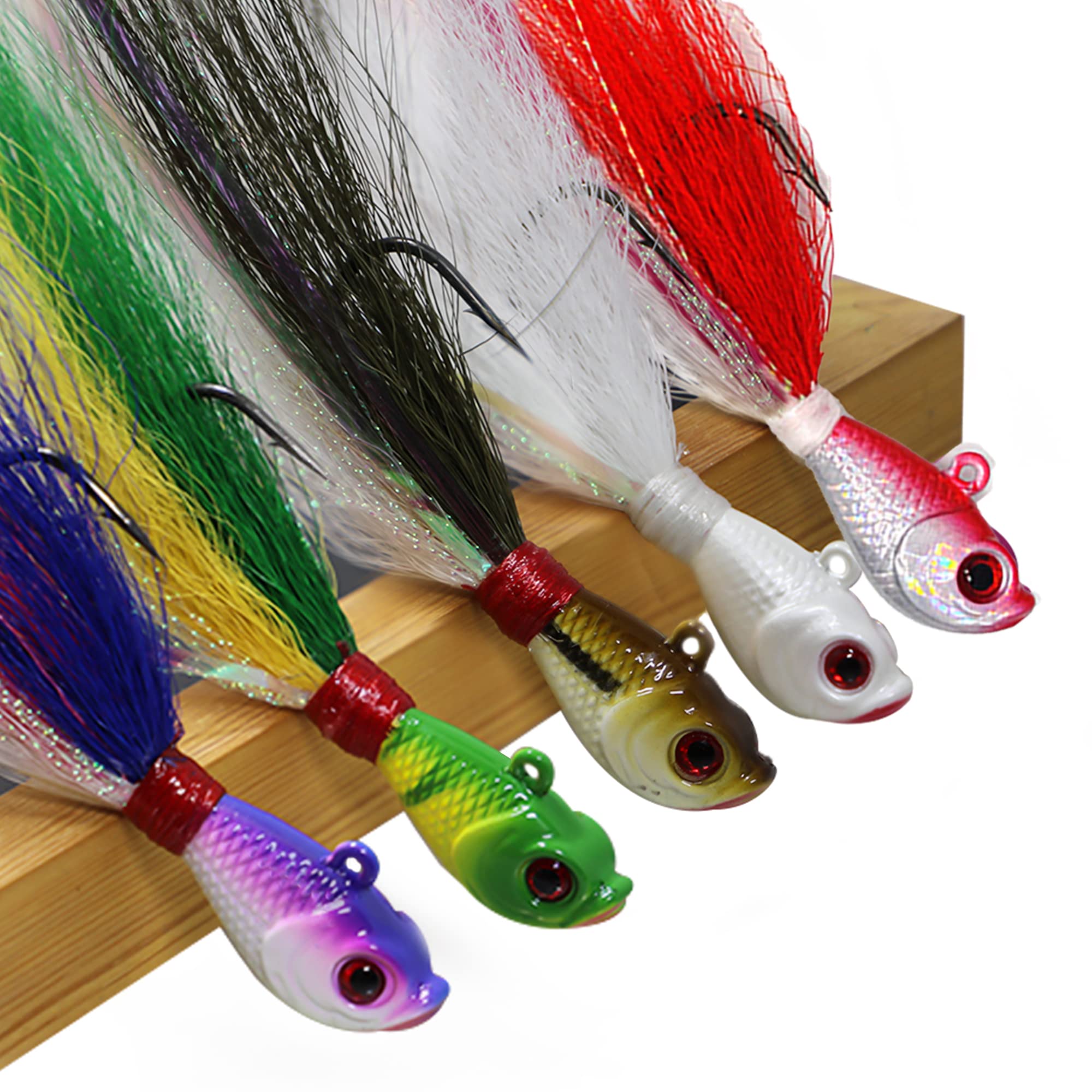 kmucutie 5 pcs deer tail hair bucktail Jigs saltwater or freshwater bait,for bass flounder fluke striper fishing lure (Mixed color C, 0.5 OZ)