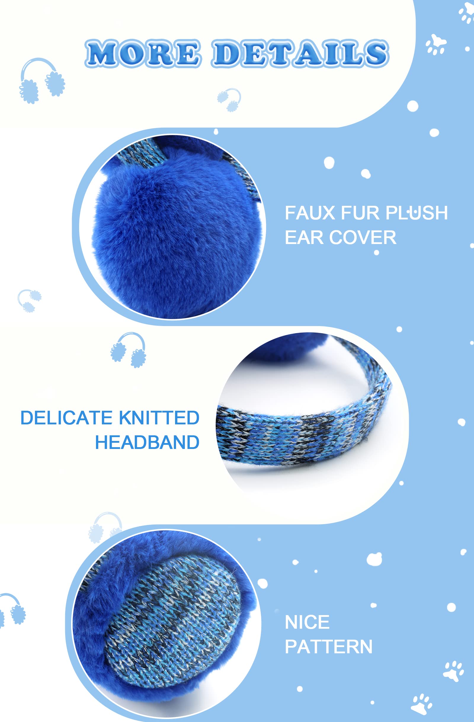 RAOEXI Winter Ear Muffs For Kids Warm Furry Knit Girls Earmuffs Boys Baby Plush Toddler Ear Warmers Outdoor Ear Covers(Blue)