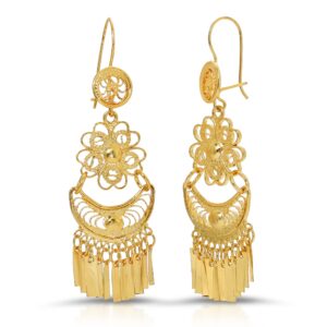 Folklorico Dance Mexican Gold Filigree Earrings, Small Flower Dangle, Day of the Dead, Mexican Earrings