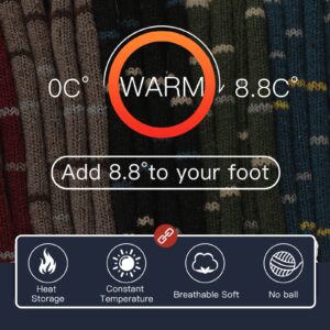 Heatuff Mens Warm Wool Socks Thermal Winter Thick Crew Pattern Socks Cold Weather 5 Pairs