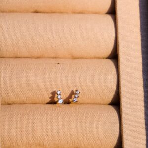 14K Gold Trio Diamond Studs | Round Brilliant Cluster Diamond Studs 0.12 Total CTW Lab-Created Diamond Gift