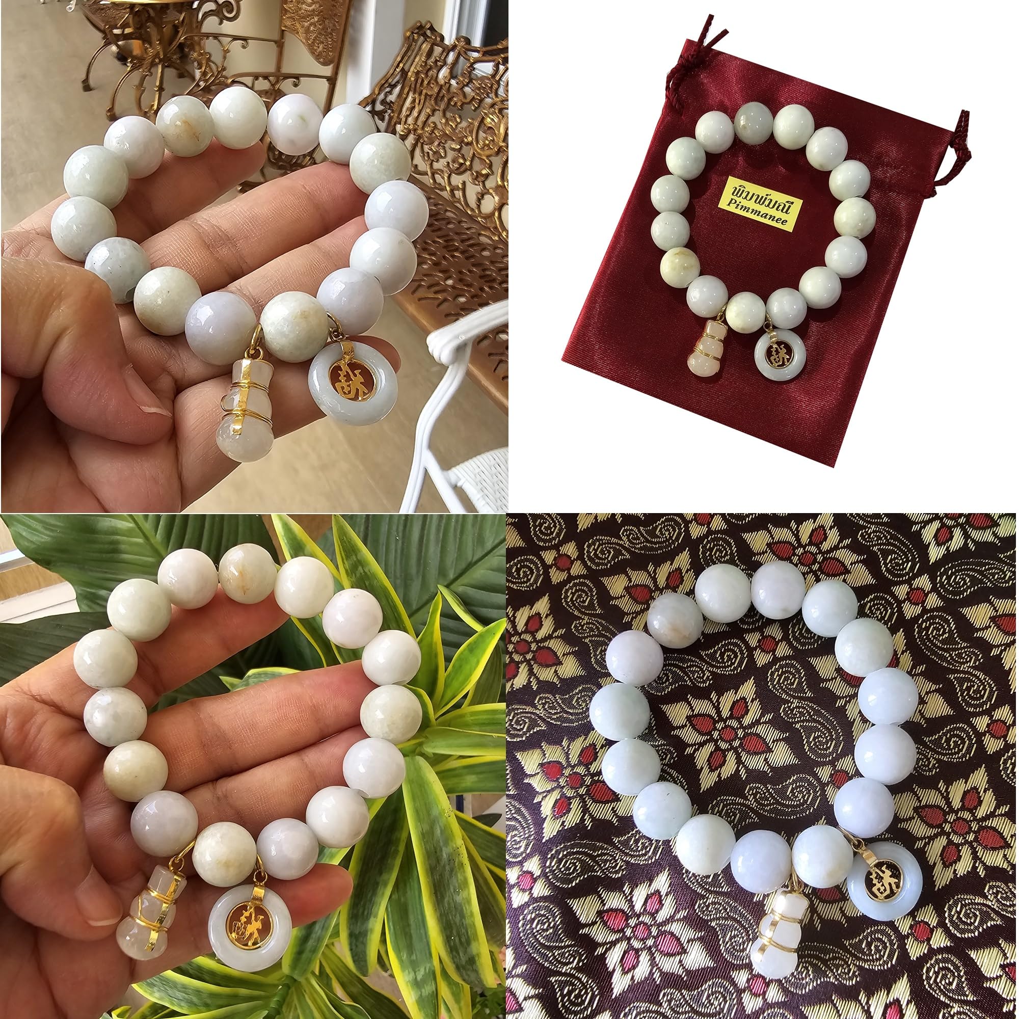 Heavens Tvcz Jade Thai Bracelet for Women Charms Natural Gemstone Beads with Pendant Gems Coin Lucky Calabash Prosperity