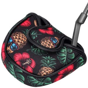 vixyn mallet putter cover - cool putter cover - mallet putter headcover - fleeced lined putter head covers - protective golf club covers to match driver headcover (pineapple skull)