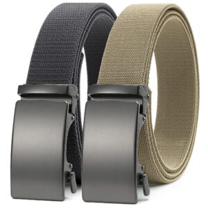 chaoren ratchet grey & khaki elastic belt for men 2 pack - nylon web adjustable belt 1 3/8" fabric golf belt - for casual