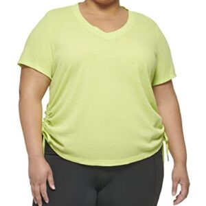 Calvin Klein Performance Women Plus Size Active Textured Pique Mesh Adjustable Side Ruching Top, Lime Fizz, 2X