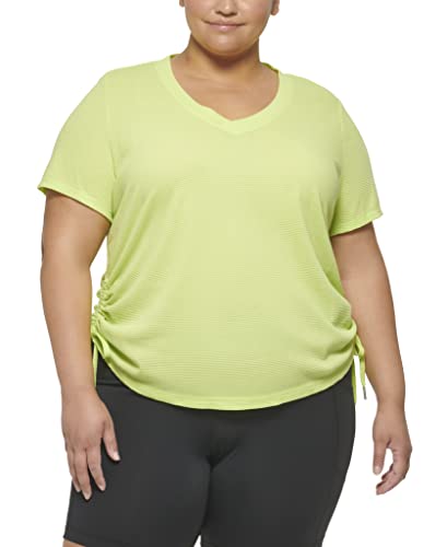 Calvin Klein Performance Women Plus Size Active Textured Pique Mesh Adjustable Side Ruching Top, Lime Fizz, 2X