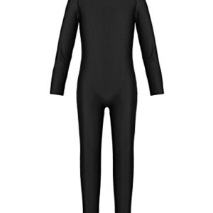 QinCiao Children's Girls Spandex Gymnastics Full Length Bodysuit Jumpsuit Long Sleeve Catsuit Unitard Dance wear Leotard Black 11-12