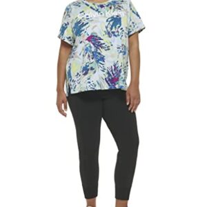 Calvin Klein Performance Women Plus Size Active Logo Print Rolled Cuff Tee, Floral WASH SEA Level, 1X