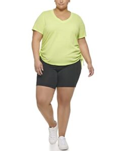 calvin klein performance women plus size active textured pique mesh adjustable side ruching top, lime fizz, 2x