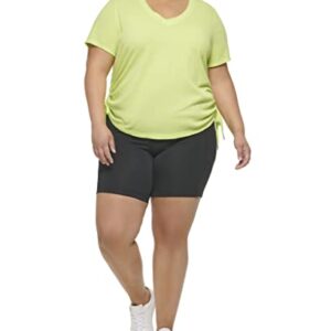 Calvin Klein Performance Women Plus Size Active Textured Pique Mesh Adjustable Side Ruching Top, Lime Fizz, 2X