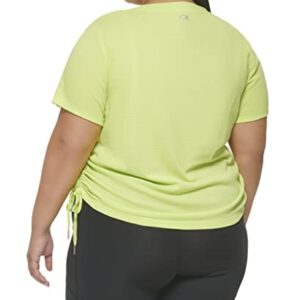 Calvin Klein Performance Women Plus Size Active Textured Pique Mesh Adjustable Side Ruching Top, Lime Fizz, 2X