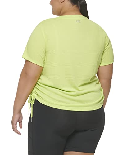 Calvin Klein Performance Women Plus Size Active Textured Pique Mesh Adjustable Side Ruching Top, Lime Fizz, 2X