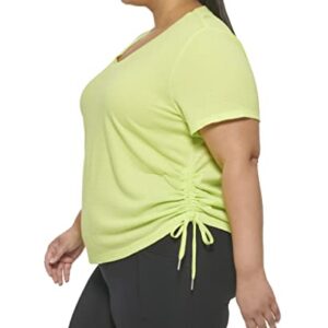 Calvin Klein Performance Women Plus Size Active Textured Pique Mesh Adjustable Side Ruching Top, Lime Fizz, 2X