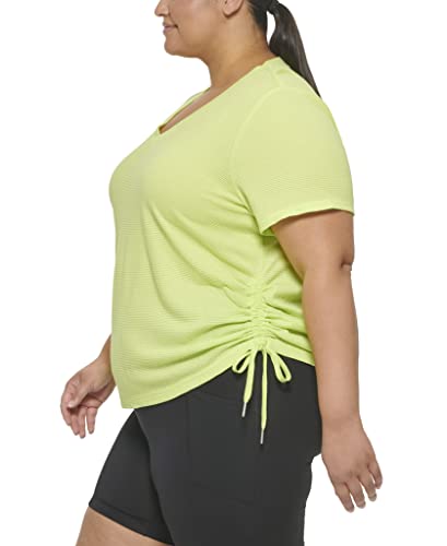 Calvin Klein Performance Women Plus Size Active Textured Pique Mesh Adjustable Side Ruching Top, Lime Fizz, 2X