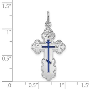 Auriga Fine Jewelry Sterling Silver Rhodium-plated Eastern Orthodox Blue Enamel Cross Pendant (L- 29 mm, W- 17 mm) Gift for Women