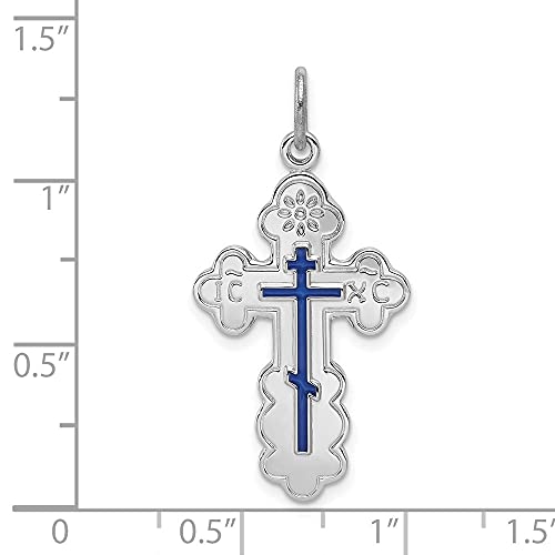 Auriga Fine Jewelry Sterling Silver Rhodium-plated Eastern Orthodox Blue Enamel Cross Pendant (L- 29 mm, W- 17 mm) Gift for Women