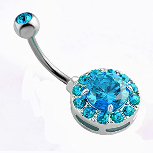 Vichay Stainless Steel Navel Barbell Belly Button Piercing Round Navel Piercing Rings Party Body Piercing Jewelry for Women Girls (F-Blue, Stainless Steel)