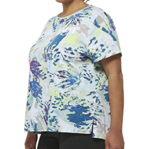 Calvin Klein Performance Women Plus Size Active Logo Print Rolled Cuff Tee, Floral WASH SEA Level, 1X