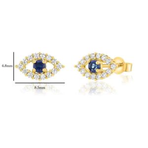 Solid 14k Yellow Gold Evil Eye Stud Earrings with Sparkling Cubic Zirconia (Yellow Gold)