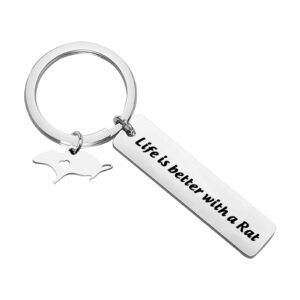 bobauna rat keychain rat lover gift life is better with a rat mouse jewelry pet rodent owner gift (rat keychain)