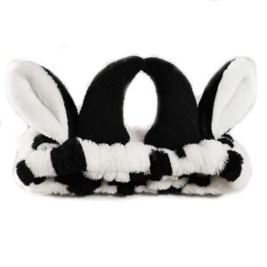 hofar face wash headband hairband with cow horns coral fleece cartoon cute creative hair accessories (black)