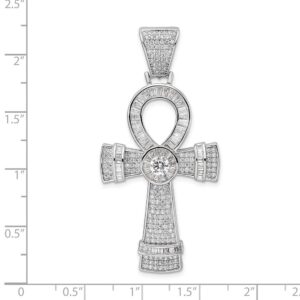 Auriga Fine Jewelry 925 Sterling Silver Rhodium-plated Cubic Zirconia Ankh Cross Pendant Fine Jewelry for Women (L-54.13 mm, W-26.4 mm)