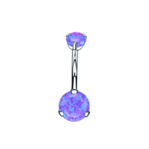 vojo g23 titanium belly button rings cubic zircon opal hypoallergenic threaded 14g diamond navel body piercing jewelry birthstone for women (14g 5mm+8mm, claw dark purple opal)